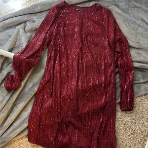 Red Sequin Long Sleeve Dress